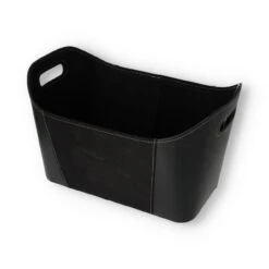 Holzkorb Wildlederimitat Schwarz